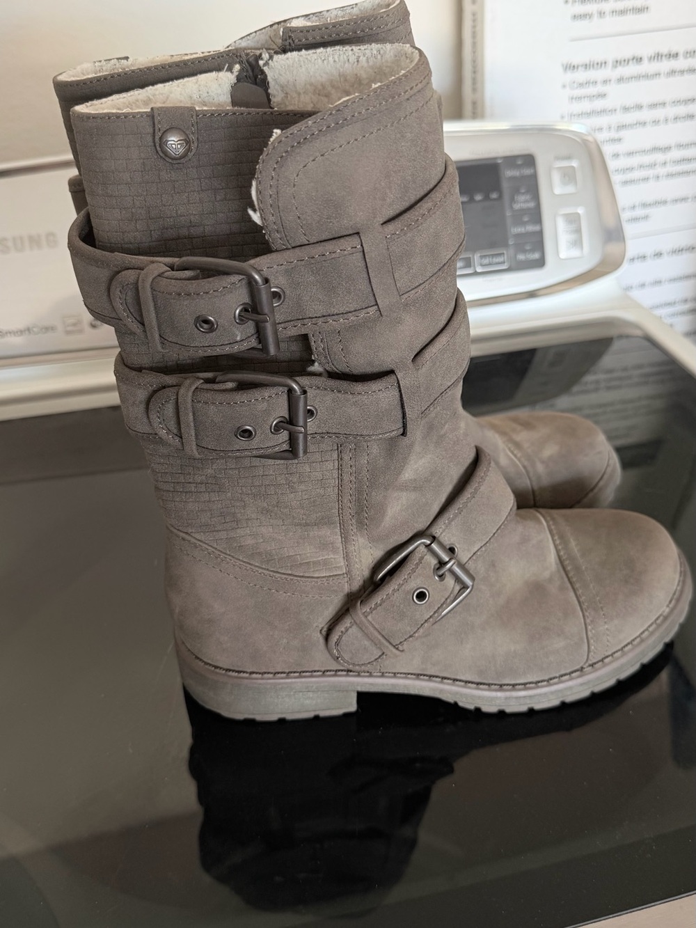 Roxy Women's Taupe Buckle Combat Boots